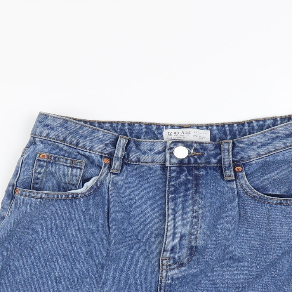Denim & Co. Womens Blue Cotton Mom Shorts Size 12 L6 in Regular Button