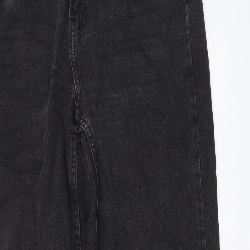 H&M Womens Black Cotton Wide-Leg Jeans Size 12 L30 in Regular Button - Distressed Hems