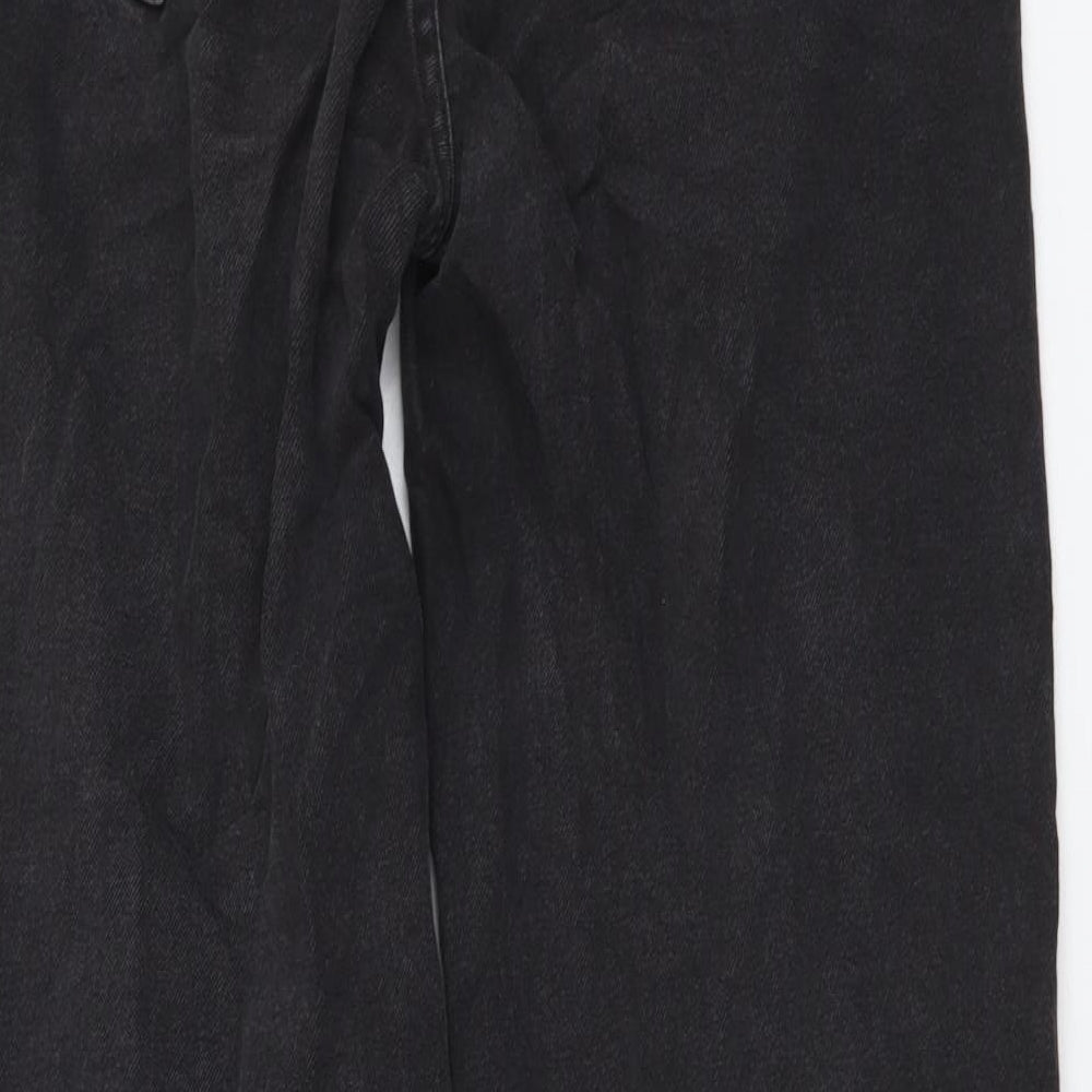 H&M Womens Black Cotton Wide-Leg Jeans Size 12 L30 in Regular Button - Distressed Hems