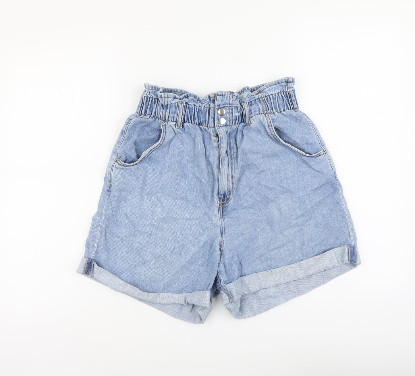 H&M Womens Blue Cotton Basic Shorts Size 12 L3 in Regular Snap