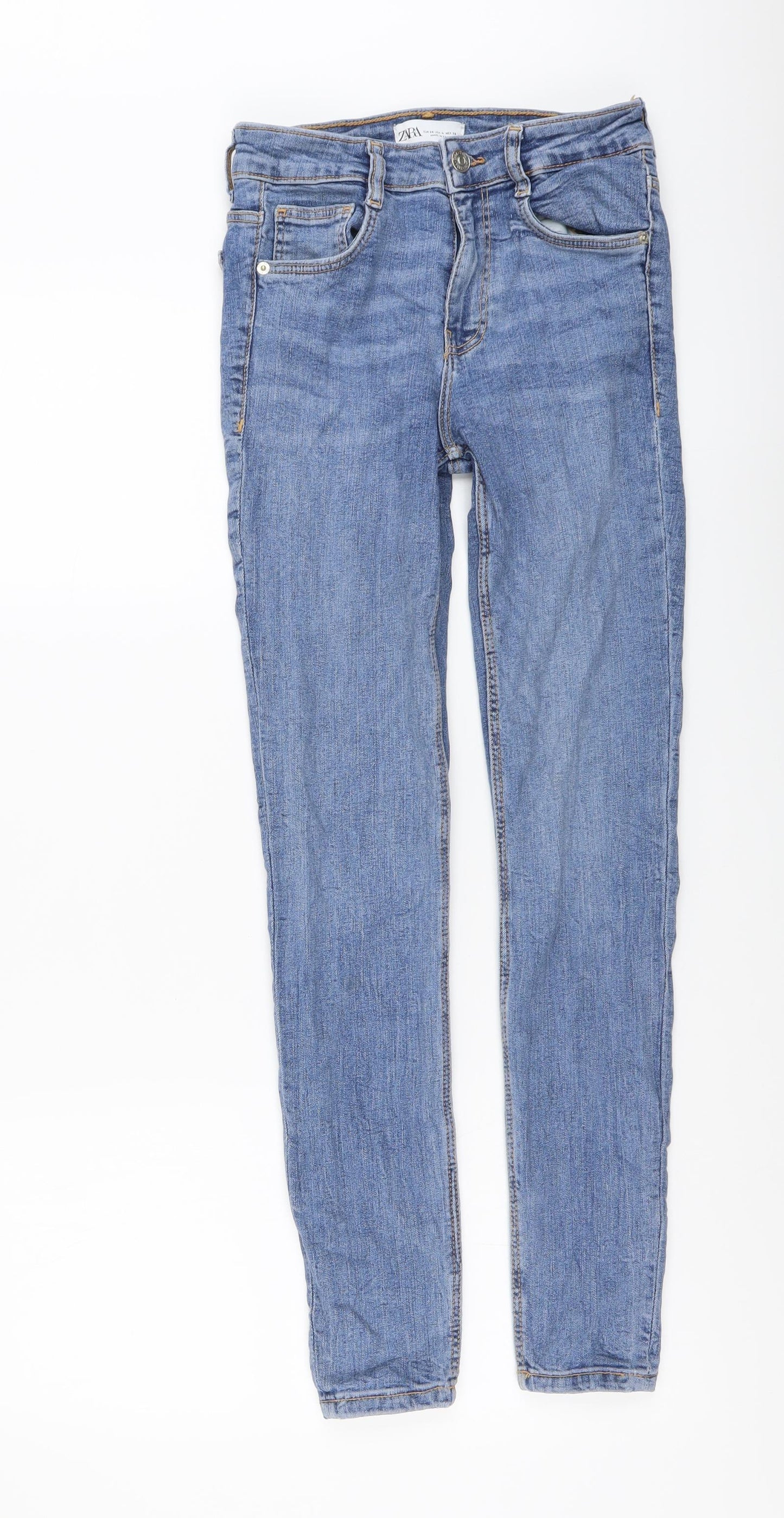 Zara Womens Blue Cotton Skinny Jeans Size 8 L28 in Regular Button