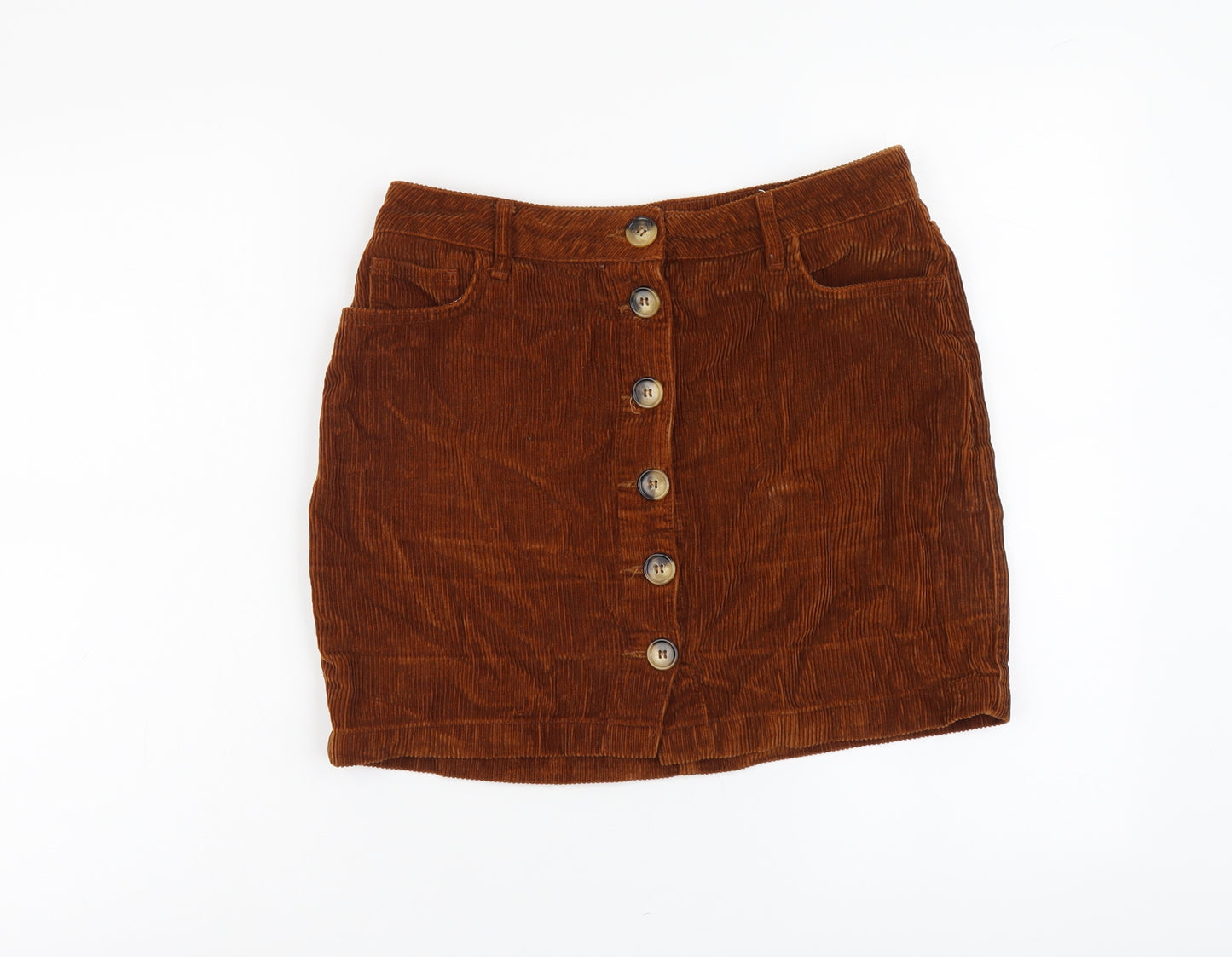 New Look Womens Brown Cotton Mini Skirt Size 12 Button
