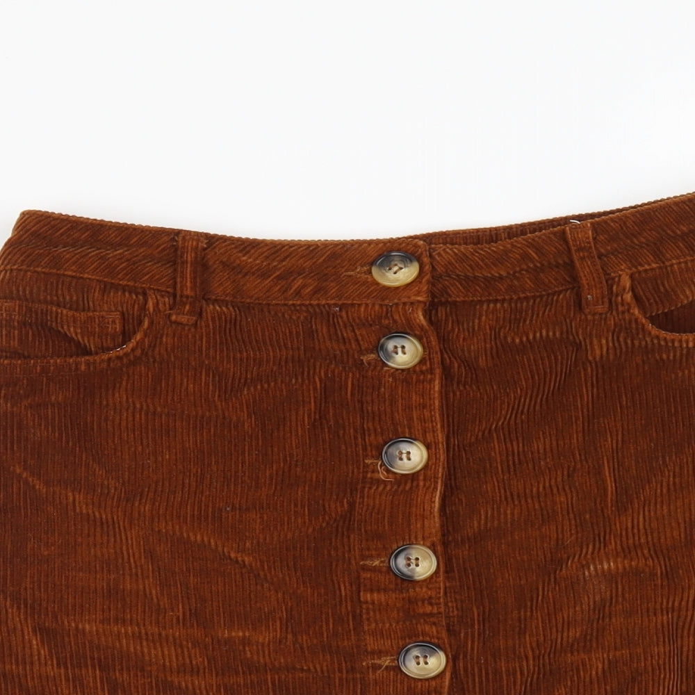 New Look Womens Brown Cotton Mini Skirt Size 12 Button