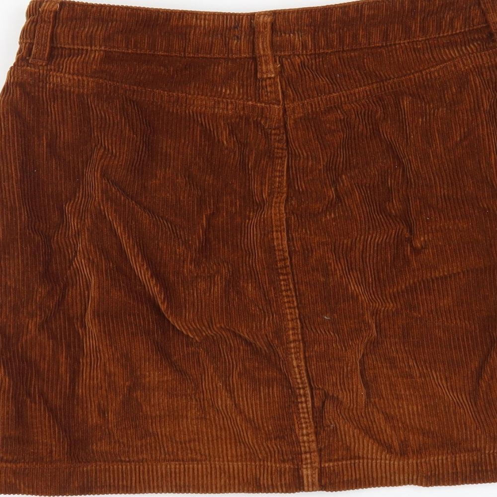 New Look Womens Brown Cotton Mini Skirt Size 12 Button