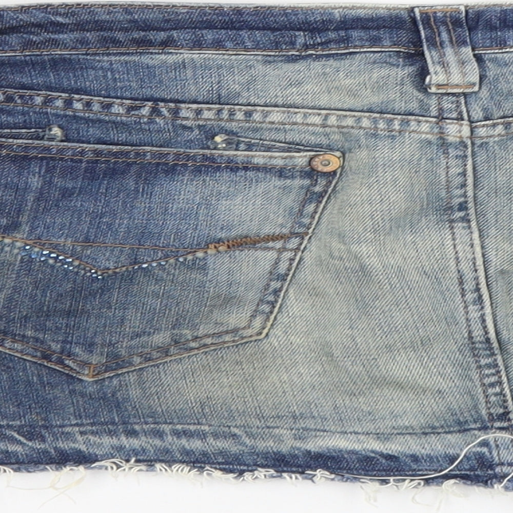 River Island Womens Beige Cotton Mini Skirt Size 10 Button - Distressed Look
