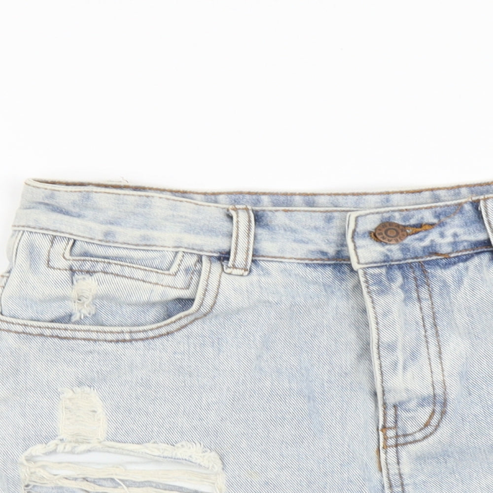 SheIn Womens Blue Cotton Cut-Off Shorts Size L L3 in Regular Button