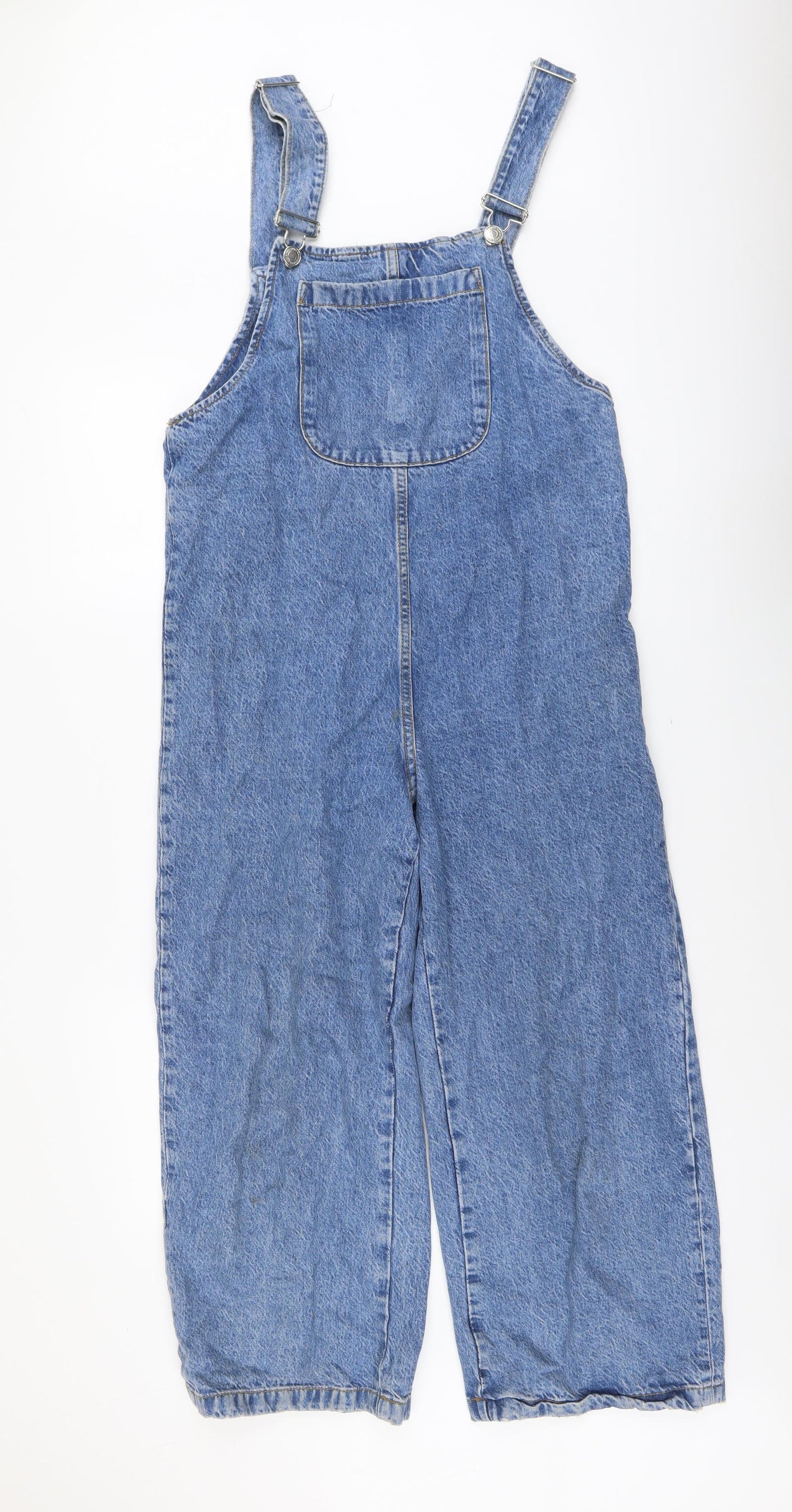 Zara Womens Blue Cotton Dungaree One-Piece Size S Button