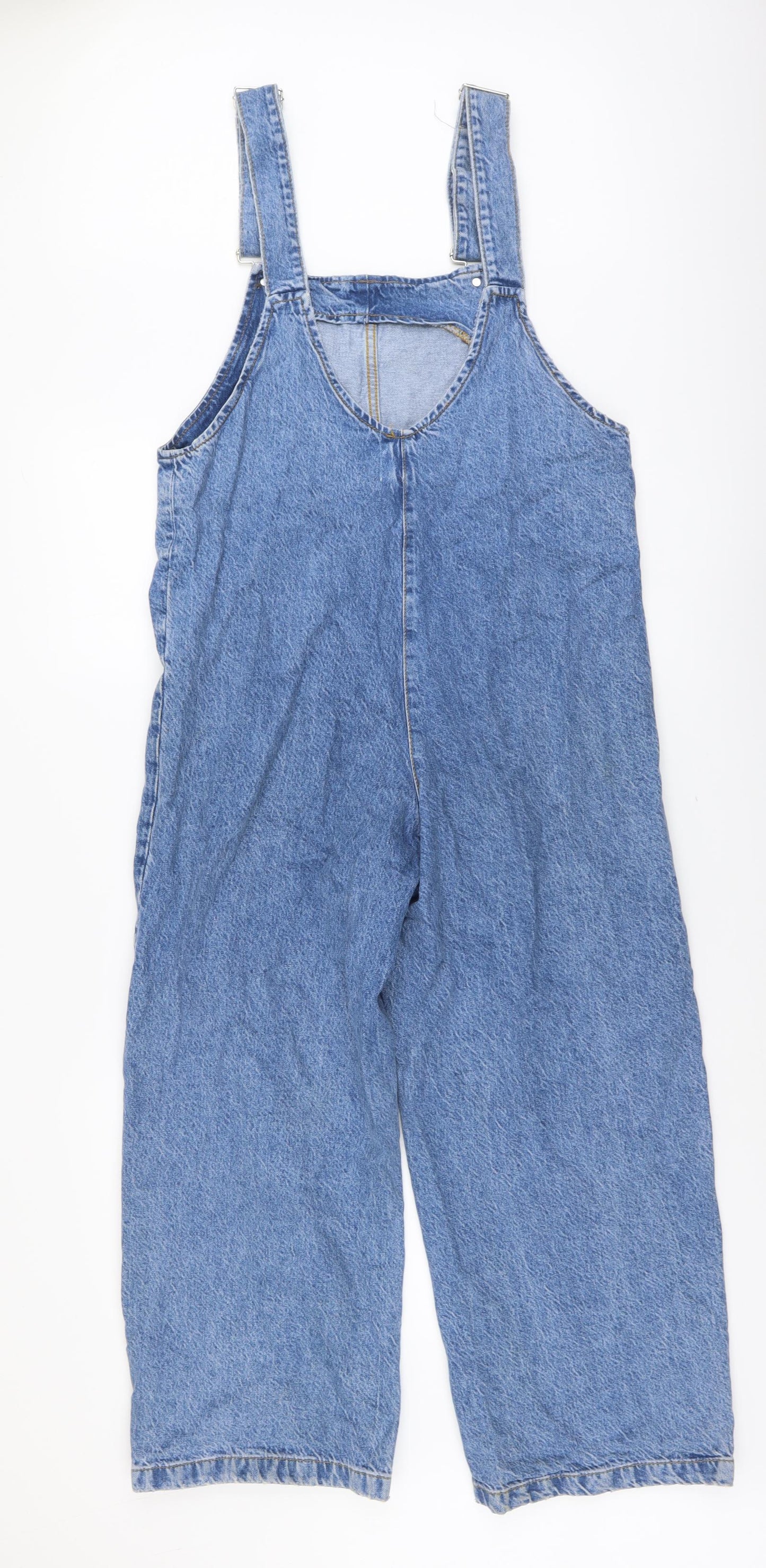 Zara Womens Blue Cotton Dungaree One-Piece Size S Button