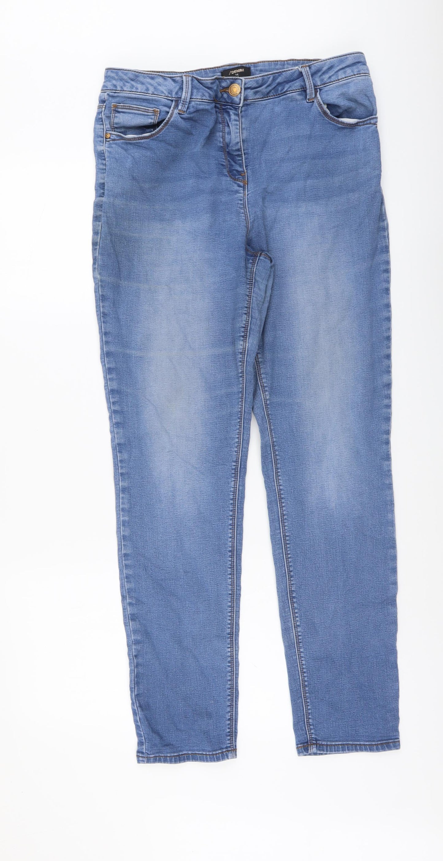 /Denim Womens Blue Cotton Straight Jeans Size 14 L30 in Regular Button