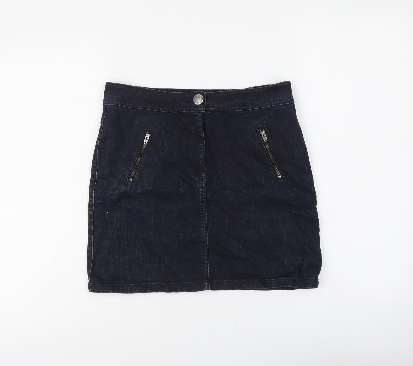 Marks and Spencer Womens Blue Cotton Straight & Pencil Skirt Size 8 Button