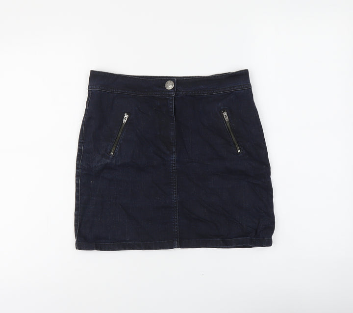 Marks and Spencer Womens Blue Cotton Straight & Pencil Skirt Size 8 Button