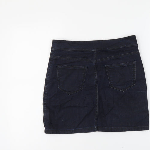 Marks and Spencer Womens Blue Cotton Straight & Pencil Skirt Size 8 Button