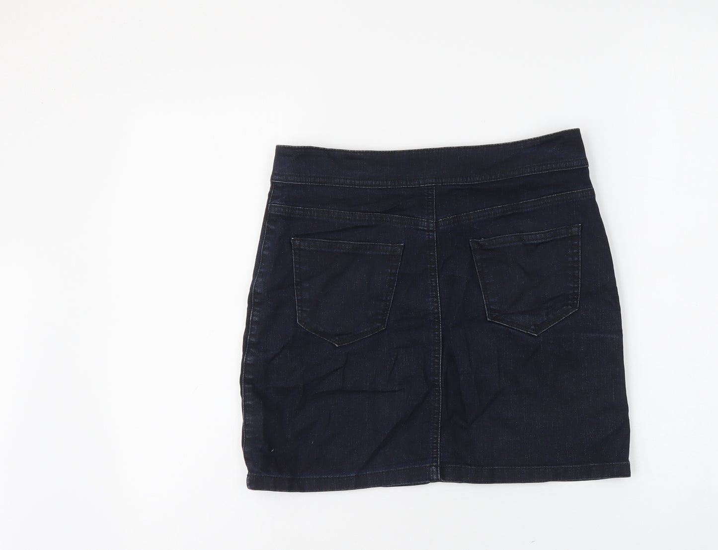 Marks and Spencer Womens Blue Cotton Straight & Pencil Skirt Size 8 Button