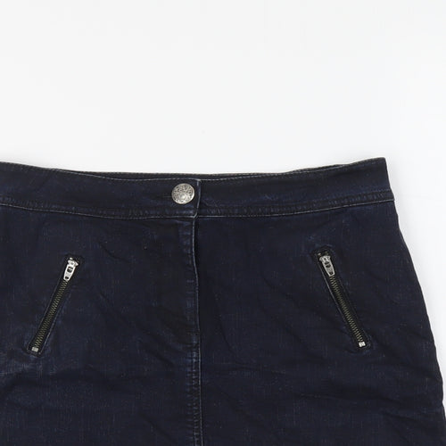 Marks and Spencer Womens Blue Cotton Straight & Pencil Skirt Size 8 Button