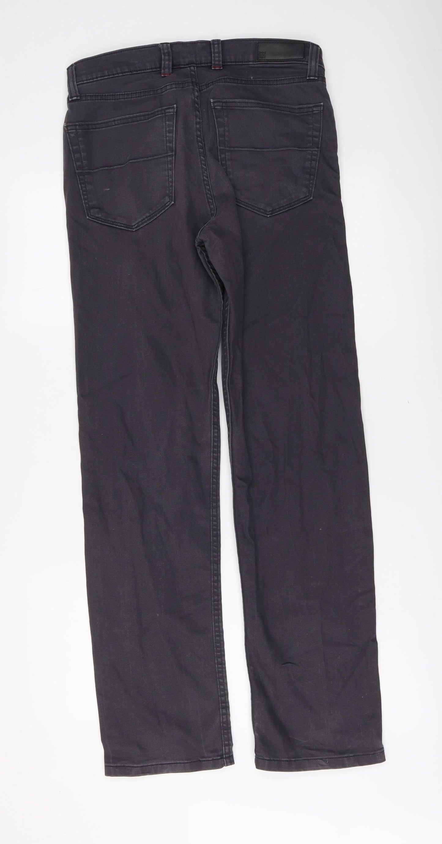 Marks and Spencer Mens Grey Cotton Straight Jeans Size 30 in L33 in Regular Button