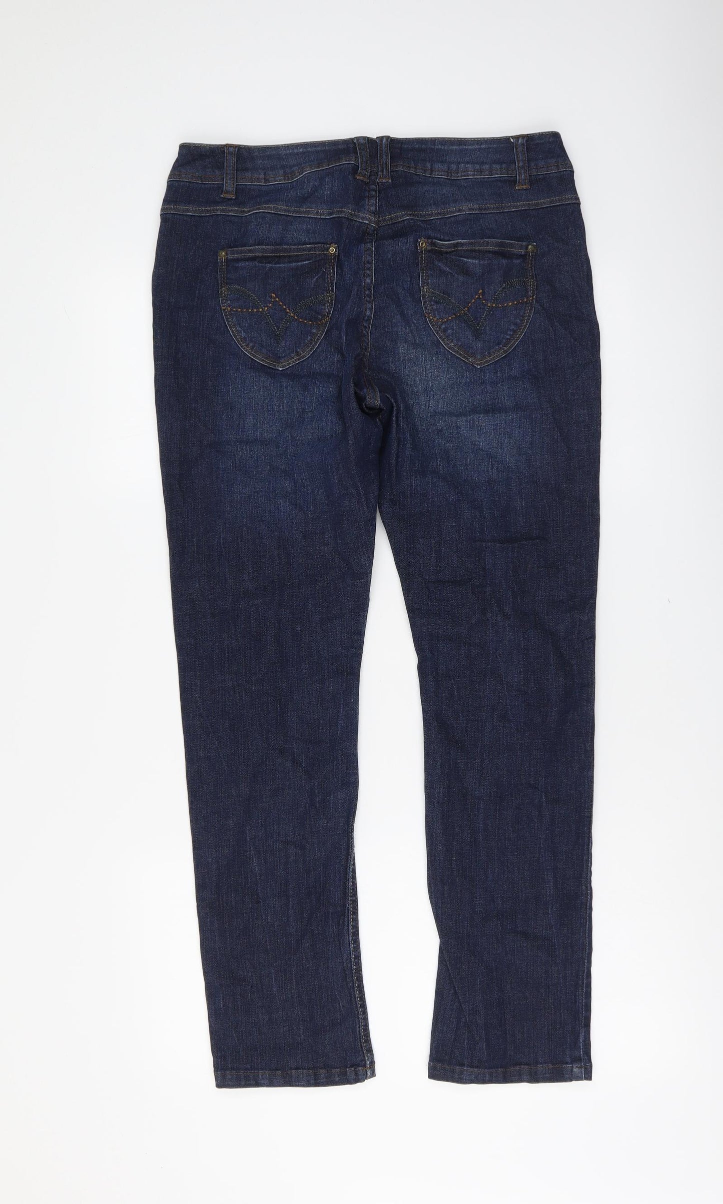 George Womens Blue Cotton Straight Jeans Size 14 L29 in Regular Button