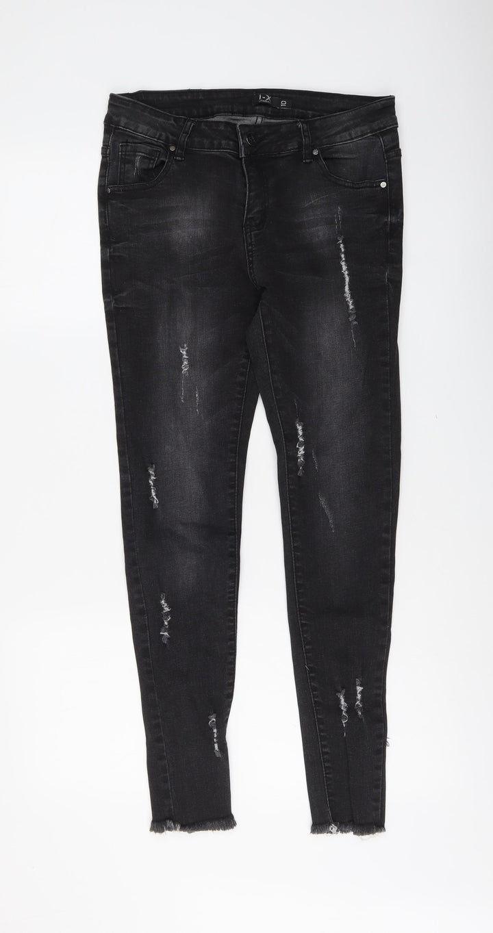 I-X London Womens Grey Cotton Skinny Jeans Size 10 L29 in Regular Button