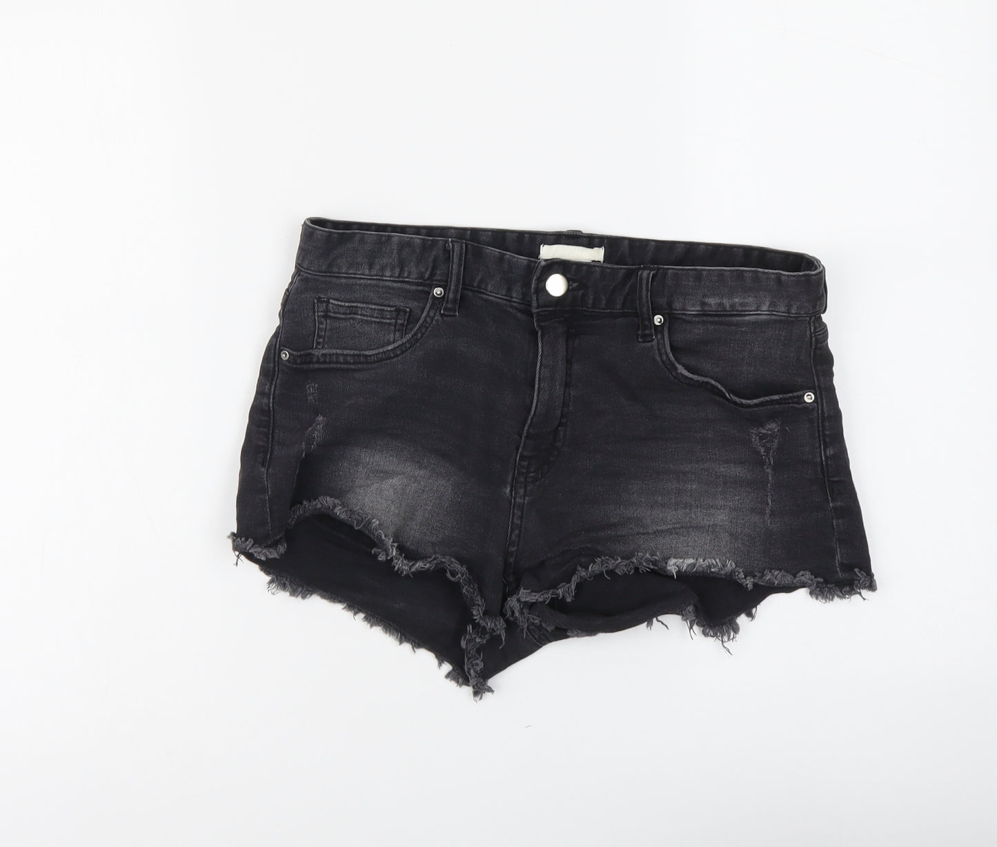 H&M Womens Grey Cotton Cut-Off Shorts Size 10 L3 in Regular Button