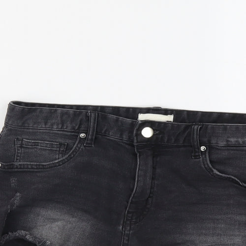 H&M Womens Grey Cotton Cut-Off Shorts Size 10 L3 in Regular Button