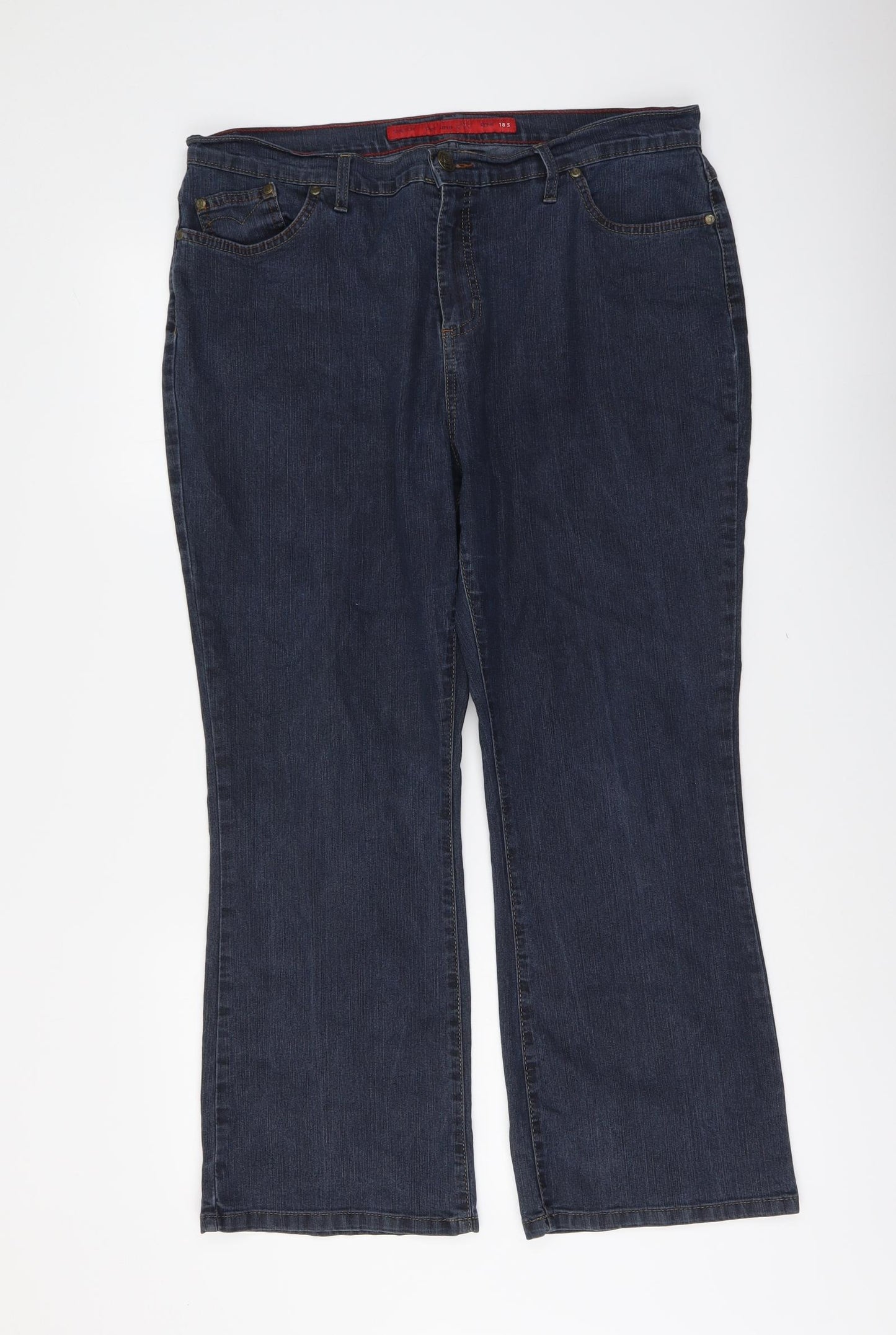 Per Una Womens Blue Cotton Bootcut Jeans Size 18 L27 in Slim Button