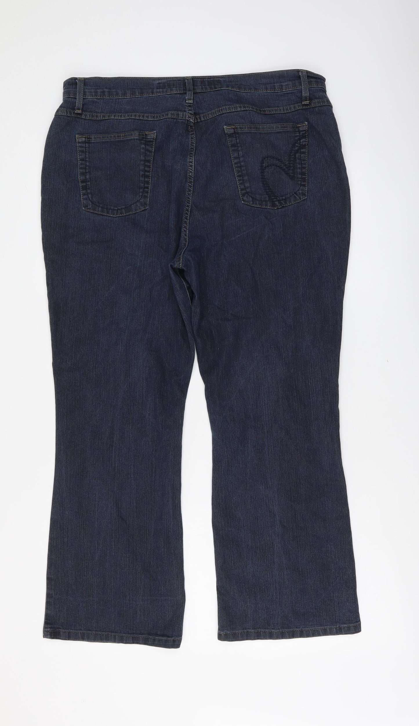 Per Una Womens Blue Cotton Bootcut Jeans Size 18 L27 in Slim Button