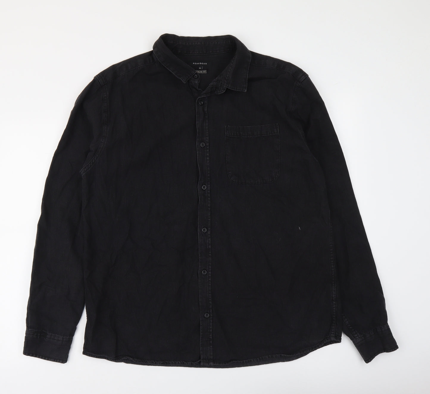 Peacocks Mens Black Cotton Button-Up Size XL Collared Button