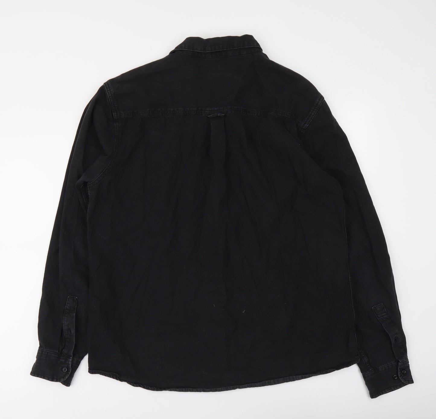 Peacocks Mens Black Cotton Button-Up Size XL Collared Button