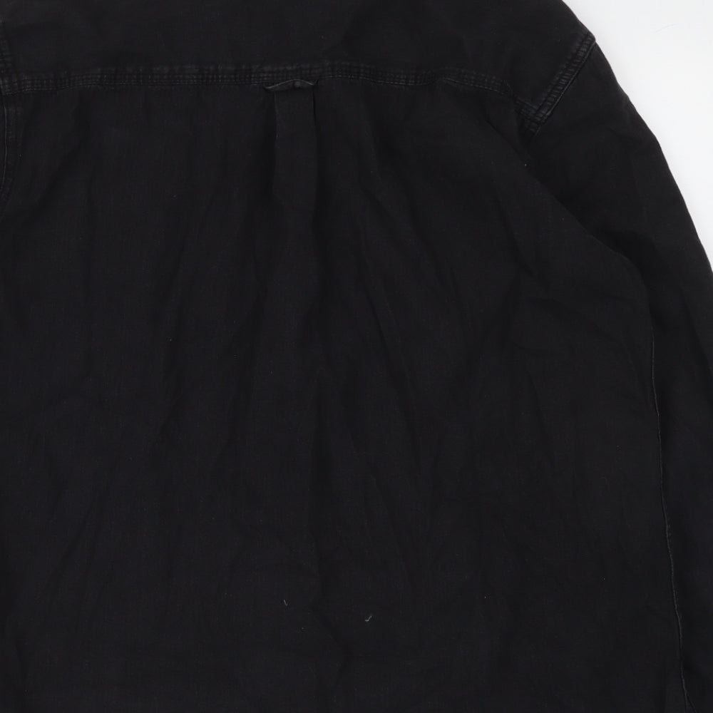Peacocks Mens Black Cotton Button-Up Size XL Collared Button