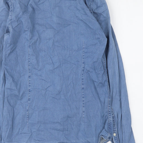 ASOS Mens Blue Cotton Button-Up Size S Collared Button