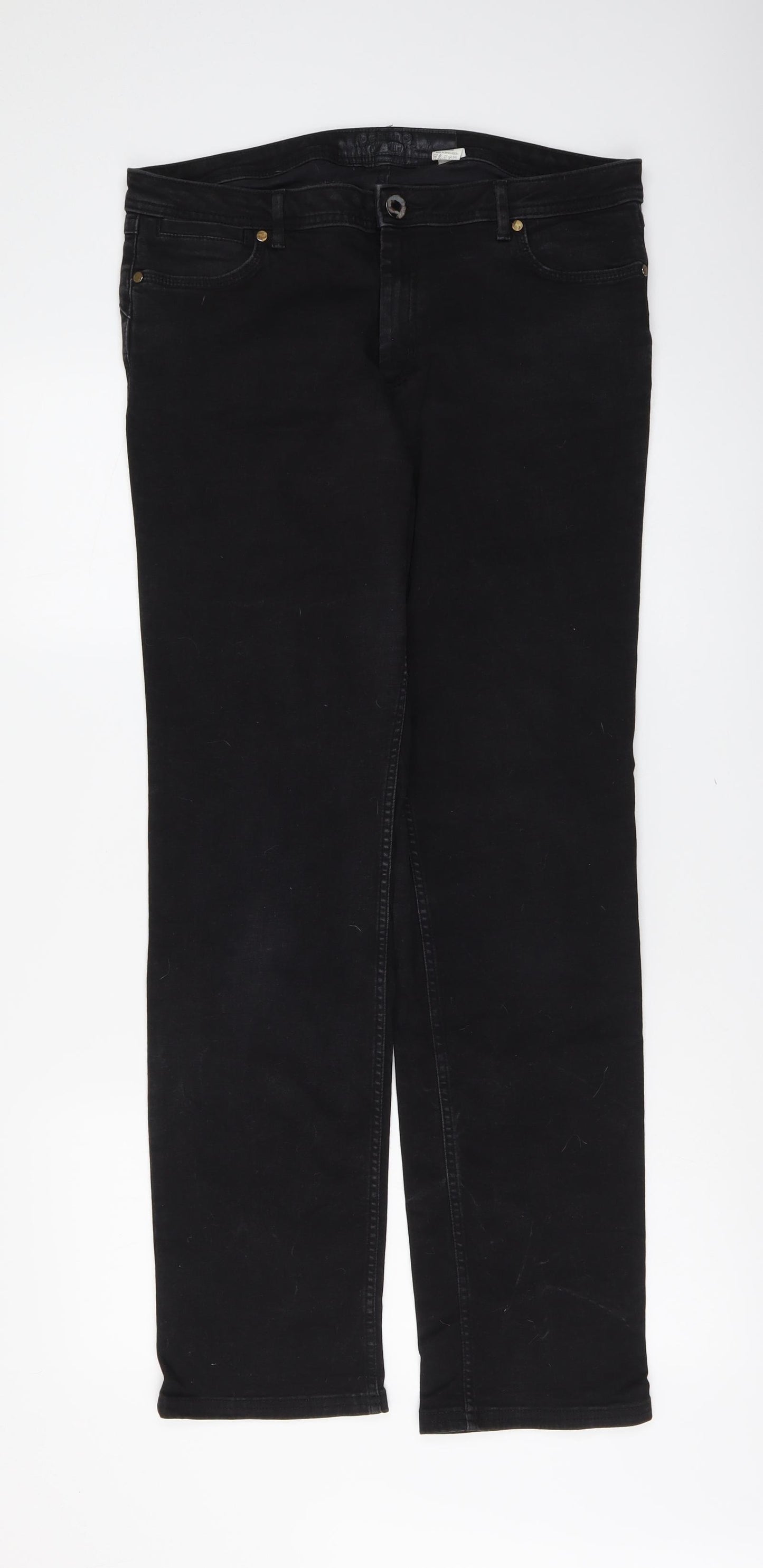 Per Una Womens Black Cotton Straight Jeans Size 16 L30 in Regular Button