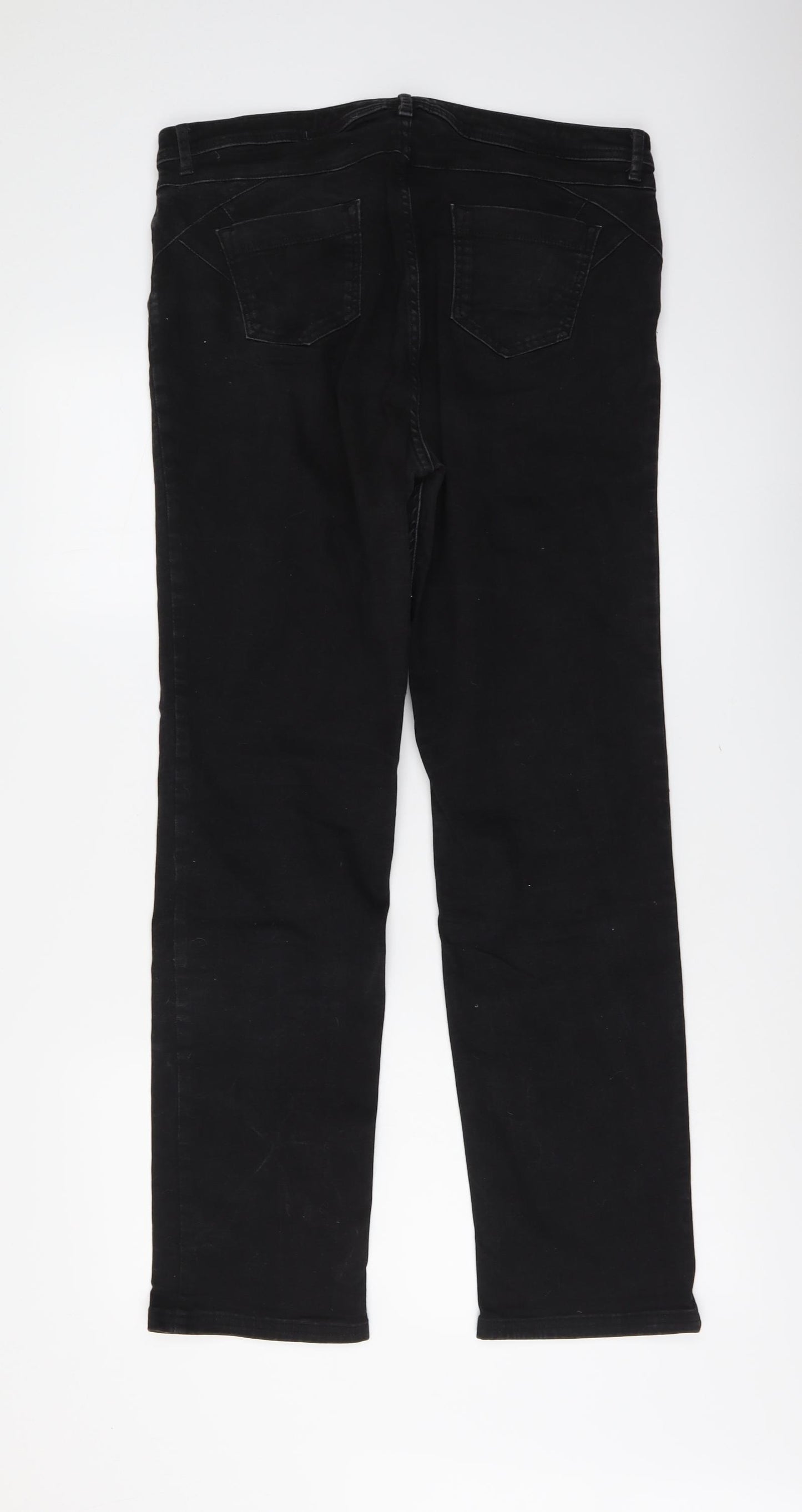 Per Una Womens Black Cotton Straight Jeans Size 16 L30 in Regular Button