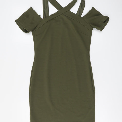 Miss Selfridge Womens Green Polyester Bodycon Size 12 V-Neck Pullover