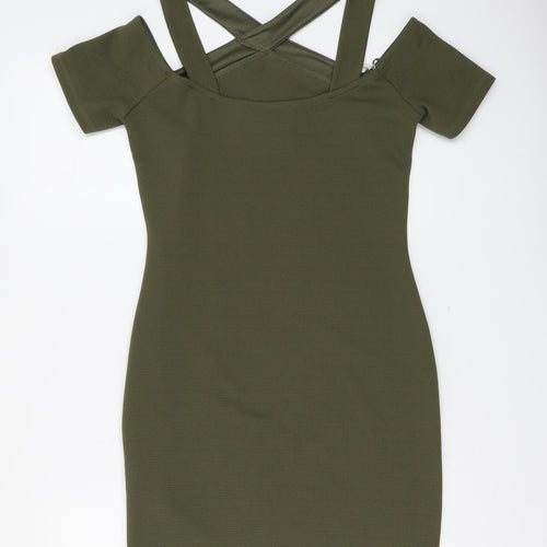 Miss Selfridge Womens Green Polyester Bodycon Size 12 V-Neck Pullover