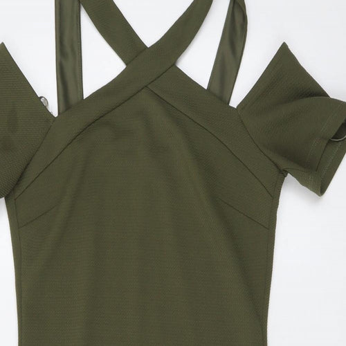 Miss Selfridge Womens Green Polyester Bodycon Size 12 V-Neck Pullover