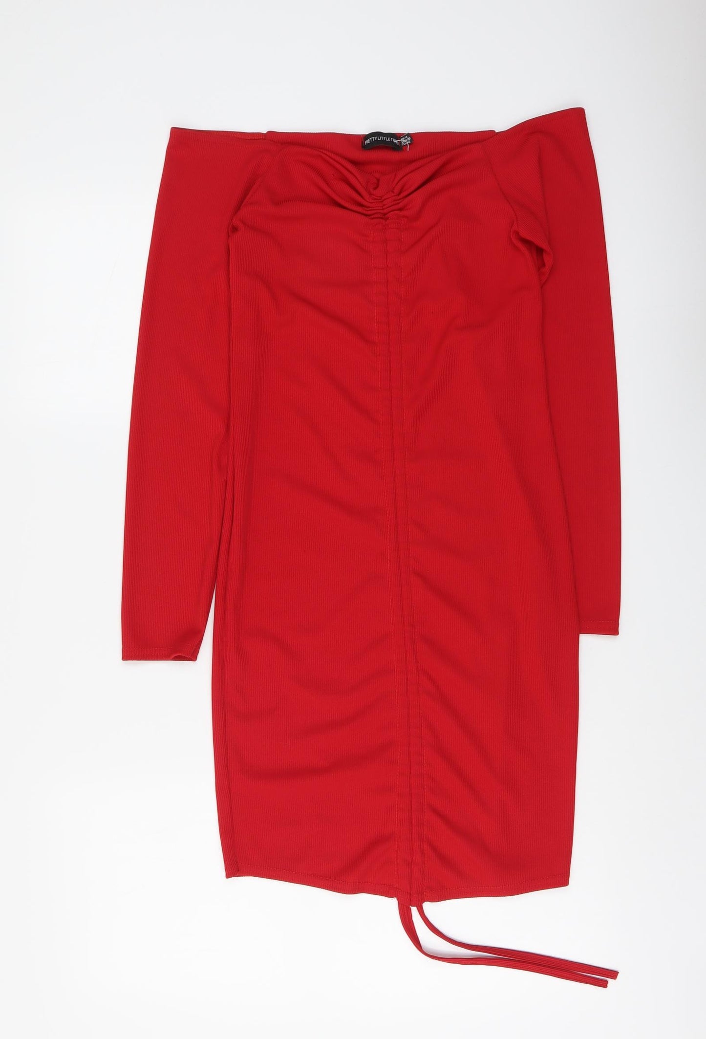 PRETTYLITTLETHING Womens Red Polyester Bodycon Size 14 Off the Shoulder Pullover