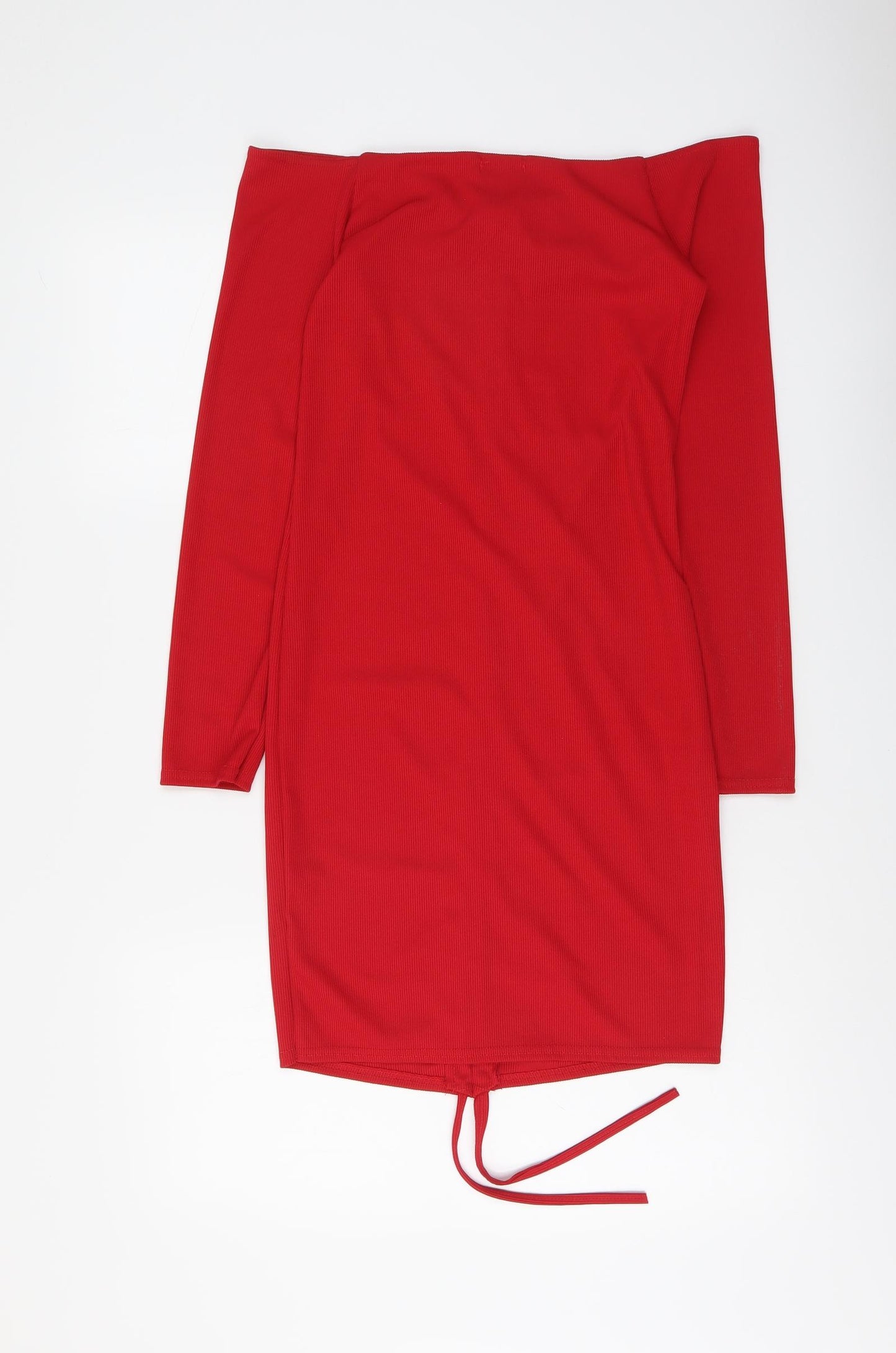 PRETTYLITTLETHING Womens Red Polyester Bodycon Size 14 Off the Shoulder Pullover