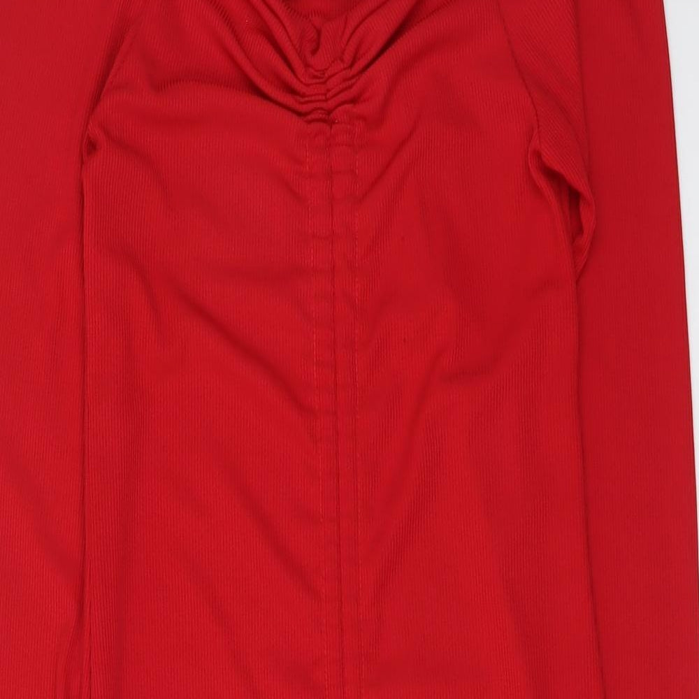 PRETTYLITTLETHING Womens Red Polyester Bodycon Size 14 Off the Shoulder Pullover