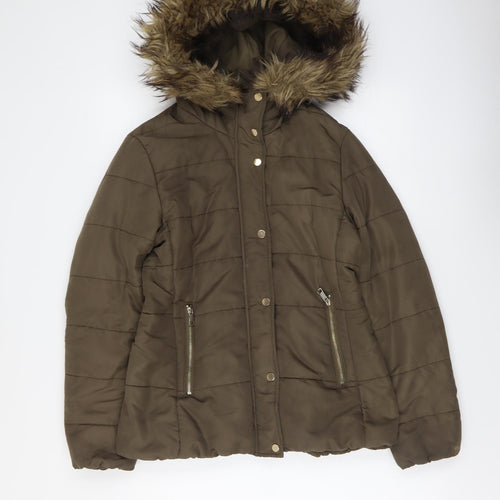 H&M Womens Brown Puffer Jacket Jacket Size S Zip