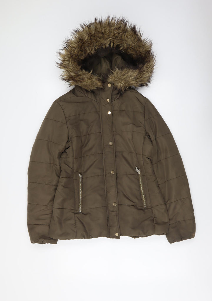 H&M Womens Brown Puffer Jacket Jacket Size S Zip