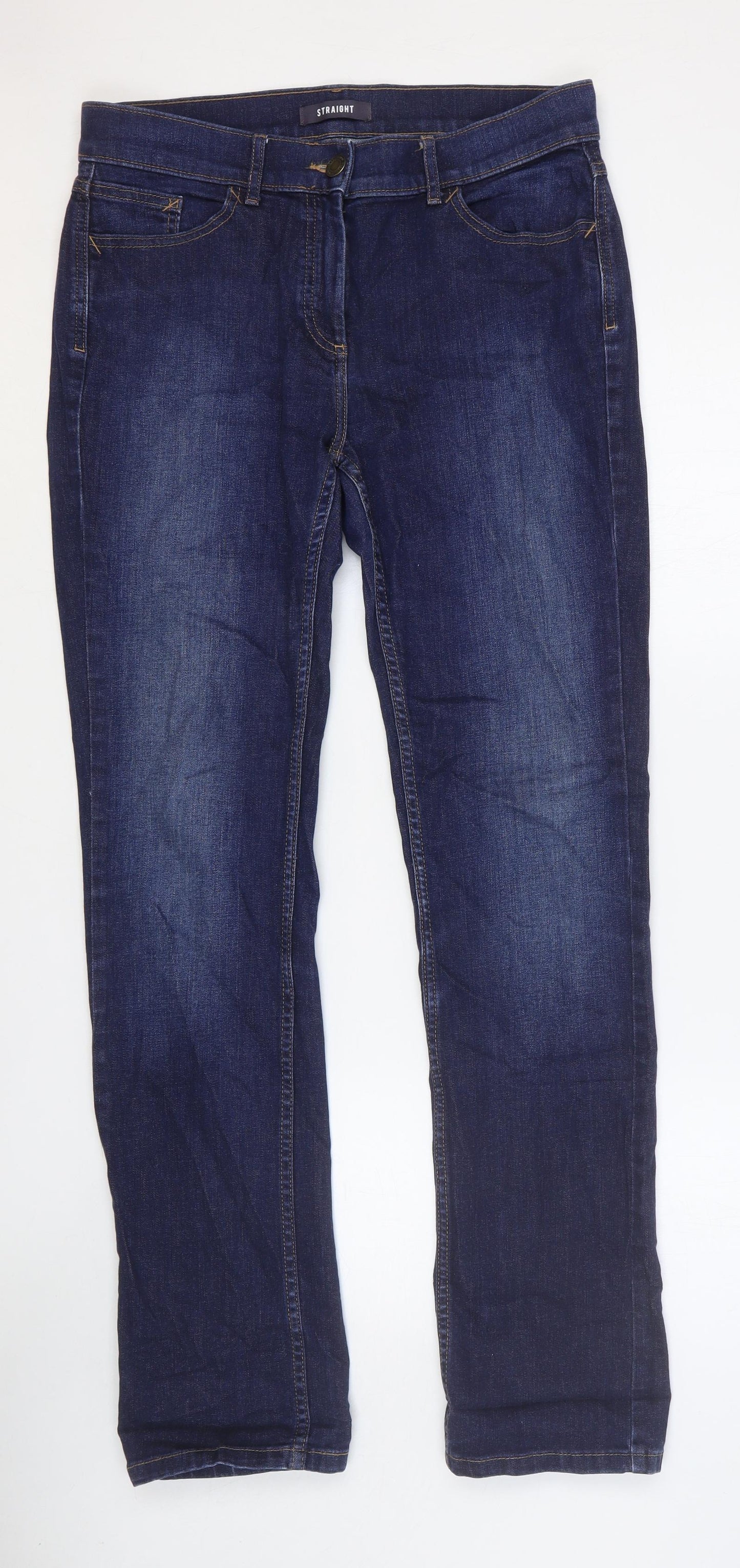 Marks and Spencer Womens Blue Cotton Straight Jeans Size 12 Regular Button