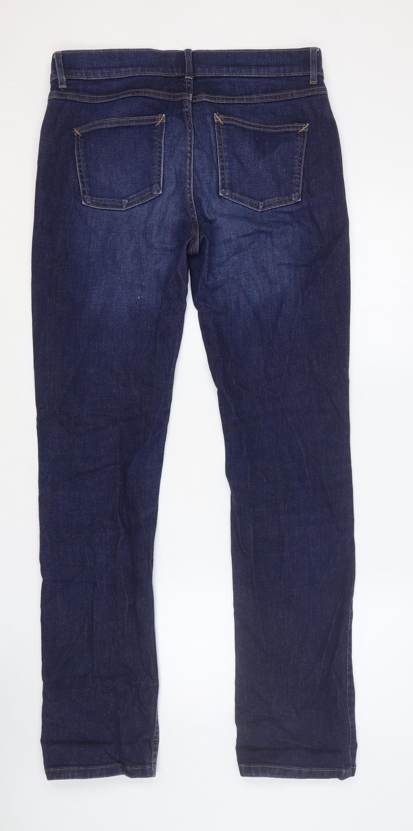 Marks and Spencer Womens Blue Cotton Straight Jeans Size 12 Regular Button