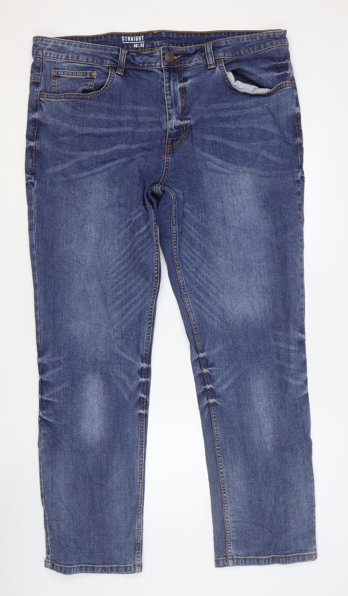 George Mens Blue Cotton Straight Jeans Size 40 in Regular Button