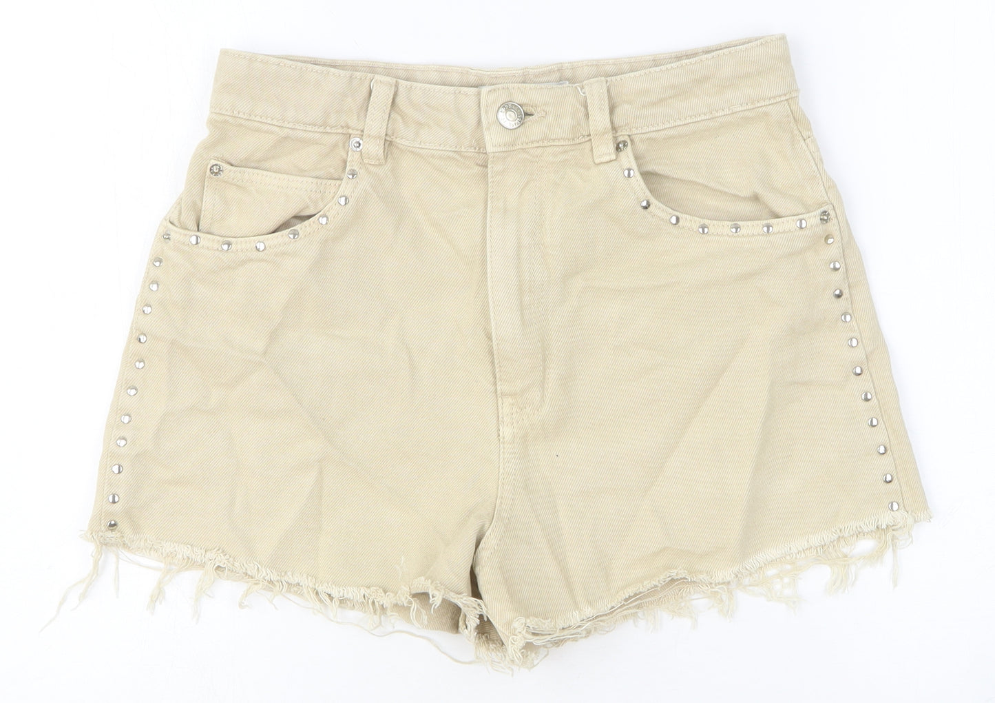 Pull&Bear Womens Beige Cotton Cut-Off Shorts Size 8 Regular Button