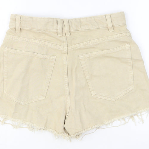 Pull&Bear Womens Beige Cotton Cut-Off Shorts Size 8 Regular Button