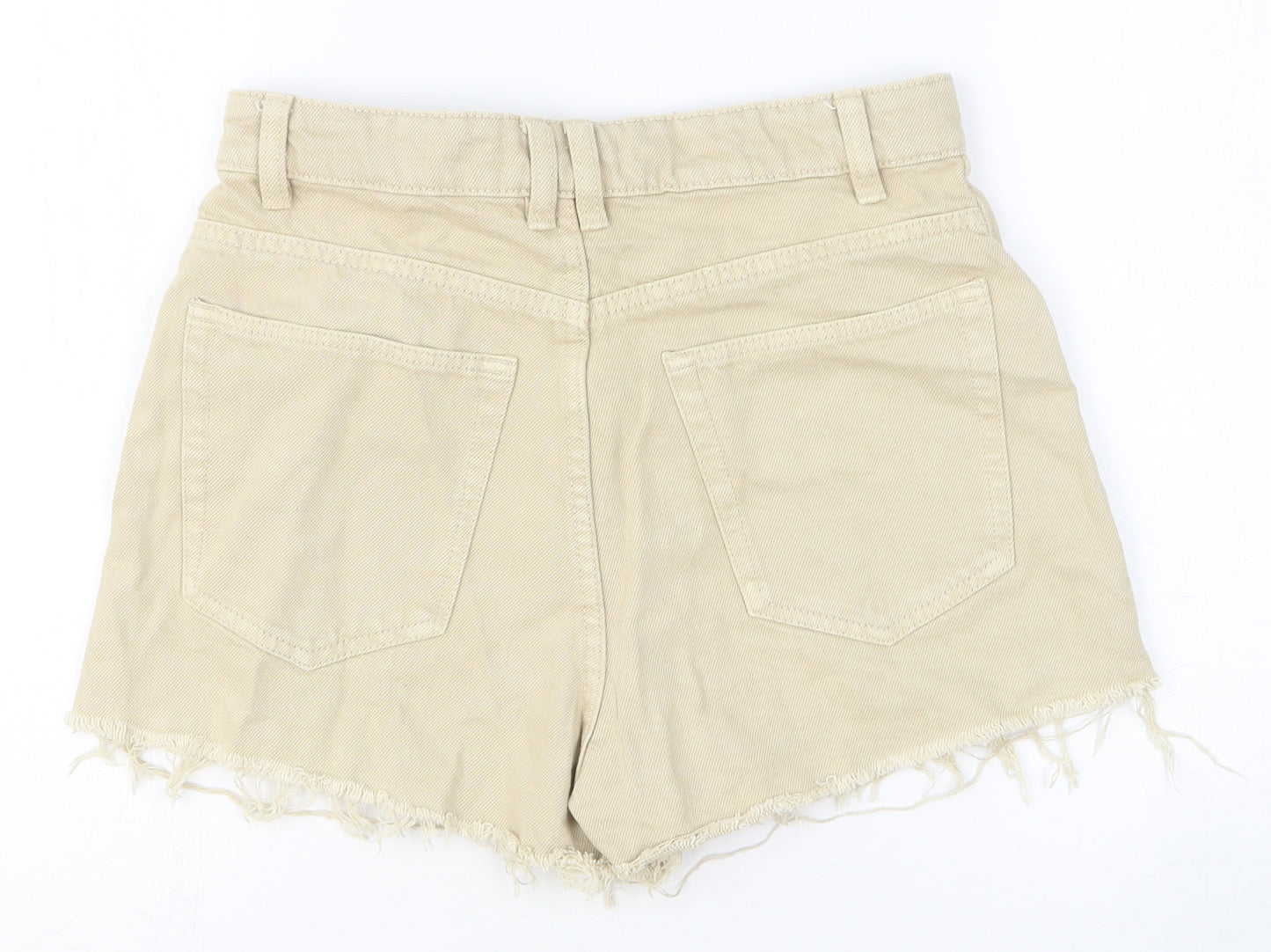 Pull&Bear Womens Beige Cotton Cut-Off Shorts Size 8 Regular Button