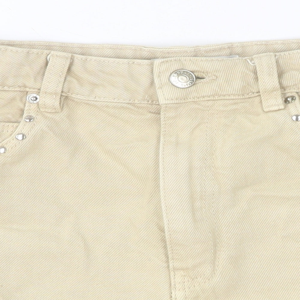 Pull&Bear Womens Beige Cotton Cut-Off Shorts Size 8 Regular Button