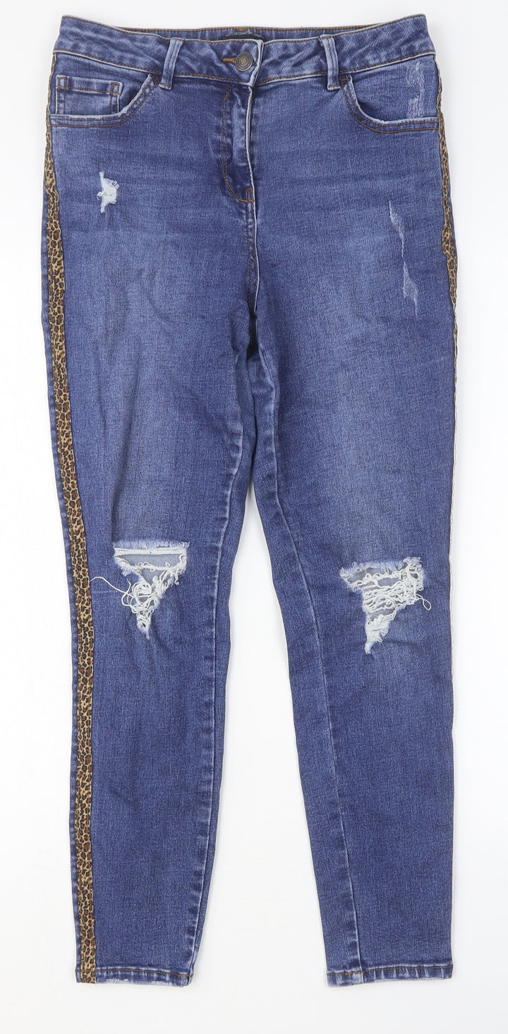 Preworn Womens Blue Cotton Skinny Jeans Size 10 Slim Button