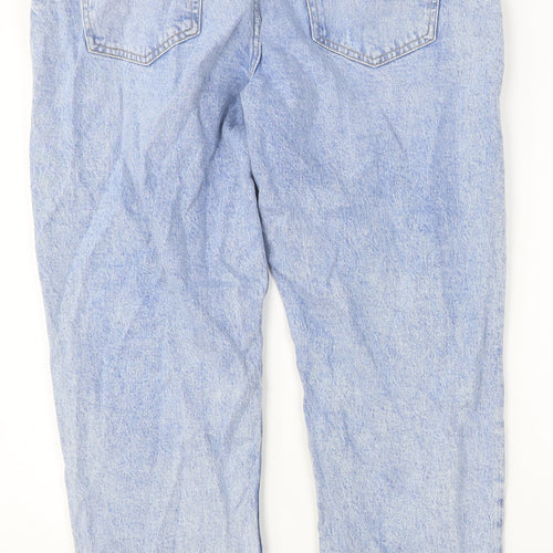 Zara Womens Blue Cotton Straight Jeans Size 16 Relaxed Button