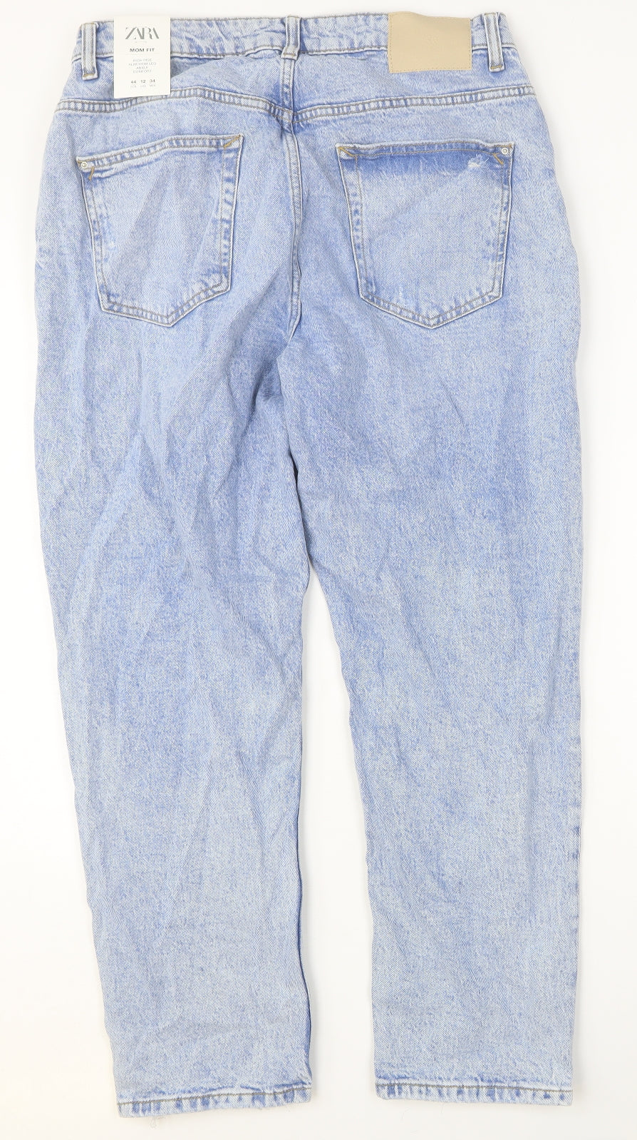 Zara Womens Blue Cotton Straight Jeans Size 16 Relaxed Button