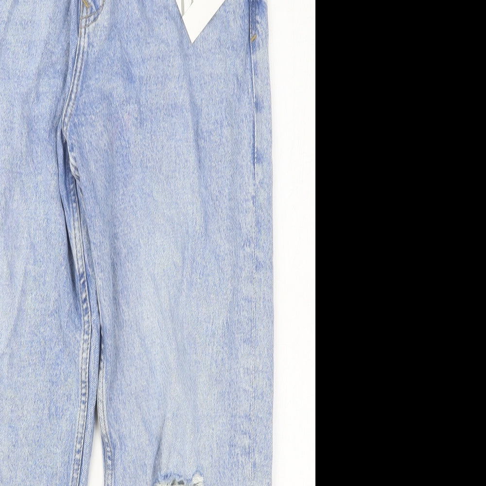 Zara Womens Blue Cotton Straight Jeans Size 16 Relaxed Button
